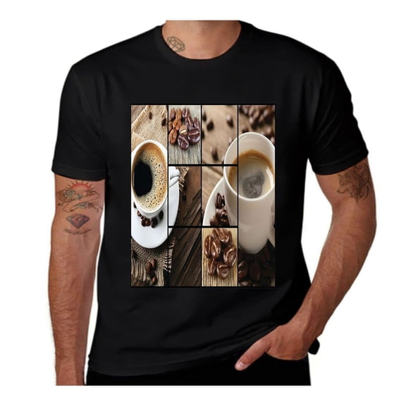 Coffee Mugs Wood Table-Brown-Brown- Casual Streetwea Everyday Tshirt Comfortable Wear tee shirt