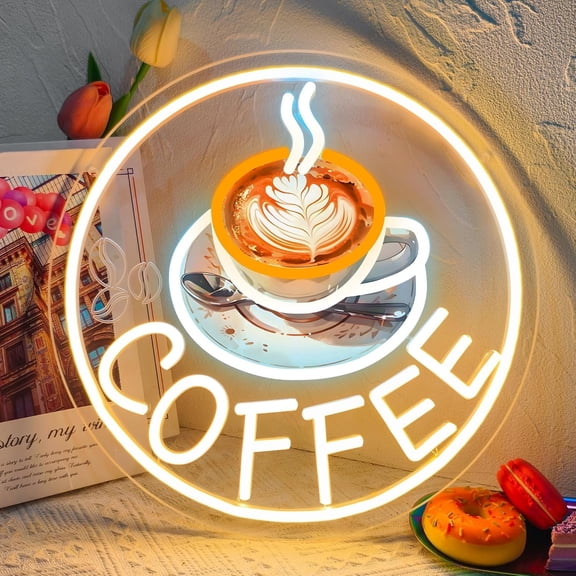 Coffee Neon Sign Dimmable USB Coffee Cup Neon Light for Wall Decor | Printed Coffee Light Up Sign for Cafe Shop Accessories Restaurant Kitchen Living Room Bar Party Decoration (13 * 13Inches)