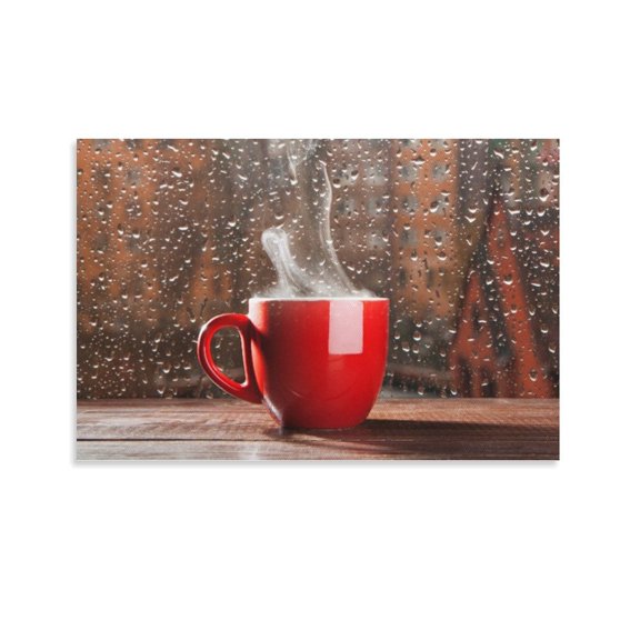 Coffee On Rainy Days Poster Decorative Painting Canvas Wall Art Living Room Posters Bedroom Painting,Unframe-style,16x24inch(40x60cm)