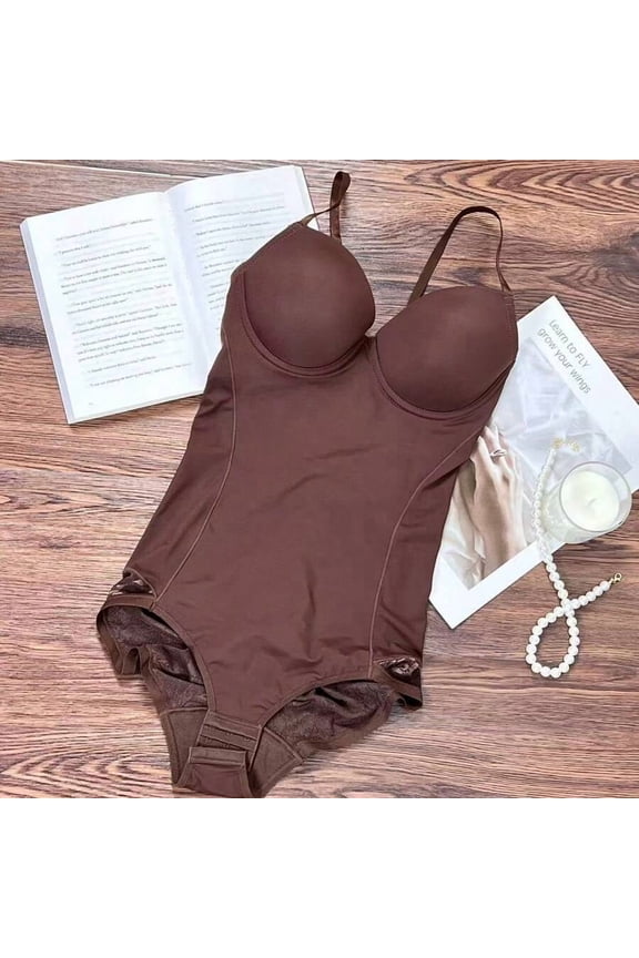 Coffee One-Piece Shapewear Bodysuit With Underwire Bra And Seamless Design