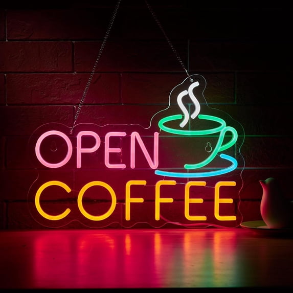 Light Sign Drawing Coffee Open Neon Sign for Coffee Bar Wall DΓ©cor Dimmable Business Shop ...