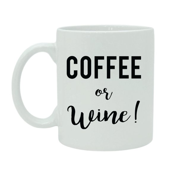 Coffee Or Wine, Funny Printed Quote White Coffee Tea Cup With Free Gift Box