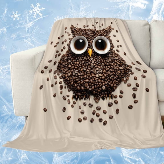 Coffee Owl Cooling Blanket, Lightweight Breathable Summer Throw Blanket with Double Sided Cold Effect,Cute Bird Big Eyes Animals Brown Beans Picnic Beach Blankets Bed Sheet for Hot Sleepers 30"x40"