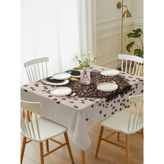 Coffee Owl Tablecloth Rectangle Table Cloth 60x102, Waterproof Tablecloth Outdoor Table Cloth, Cute Bird Big Eyes Animals Brown Beans Washable Table Cover for Kitchen Dinning Party