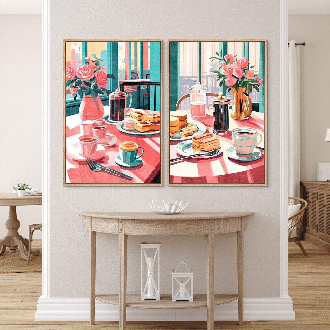 Coffee Pastry Set Of 2 Prints, Cute Retro Pop Kitchen Wall Art ...