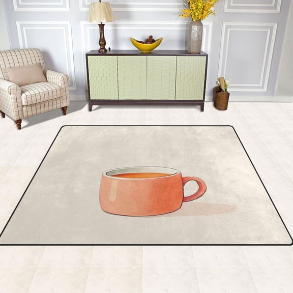 Coffee Pattern 63''x48'' Plush Memory Foam Bath Mat, Soft, Absorbent, Non Slip, Durable