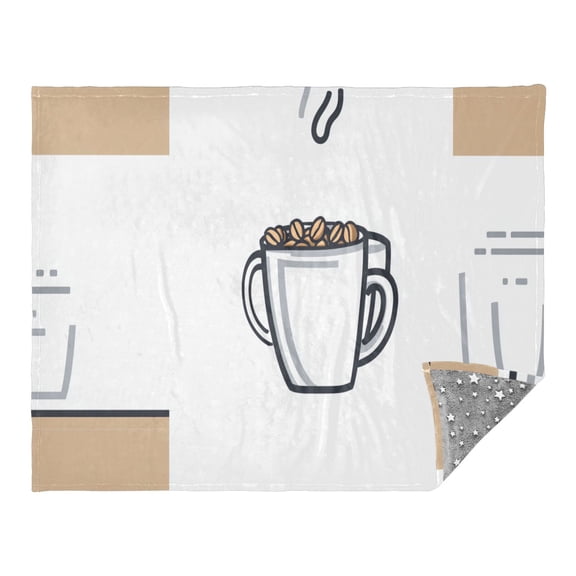 Coffee Pattern Design 70x55in Flannel Throw Blanket, Double Sided, Soft and Cozy, Glow in the Dark