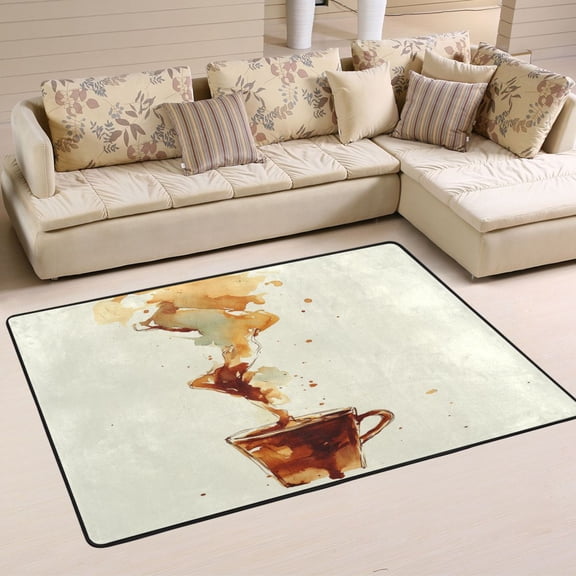 Coffee Pattern Design Soft Polyester Area Rug 36''x24'', Non Slip, Memory Foam, Water Absorbent