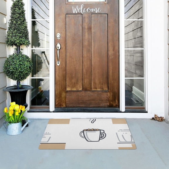 Coffee Pattern Design Versatile Absorbent Door Mat, Non-Slip, Easy to Clean 32''x20''