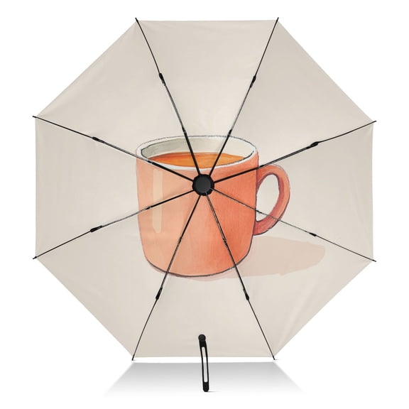 Coffee Pattern Extra Large Automatic Umbrella, UV Protection, Waterproof, Auto Open and Close