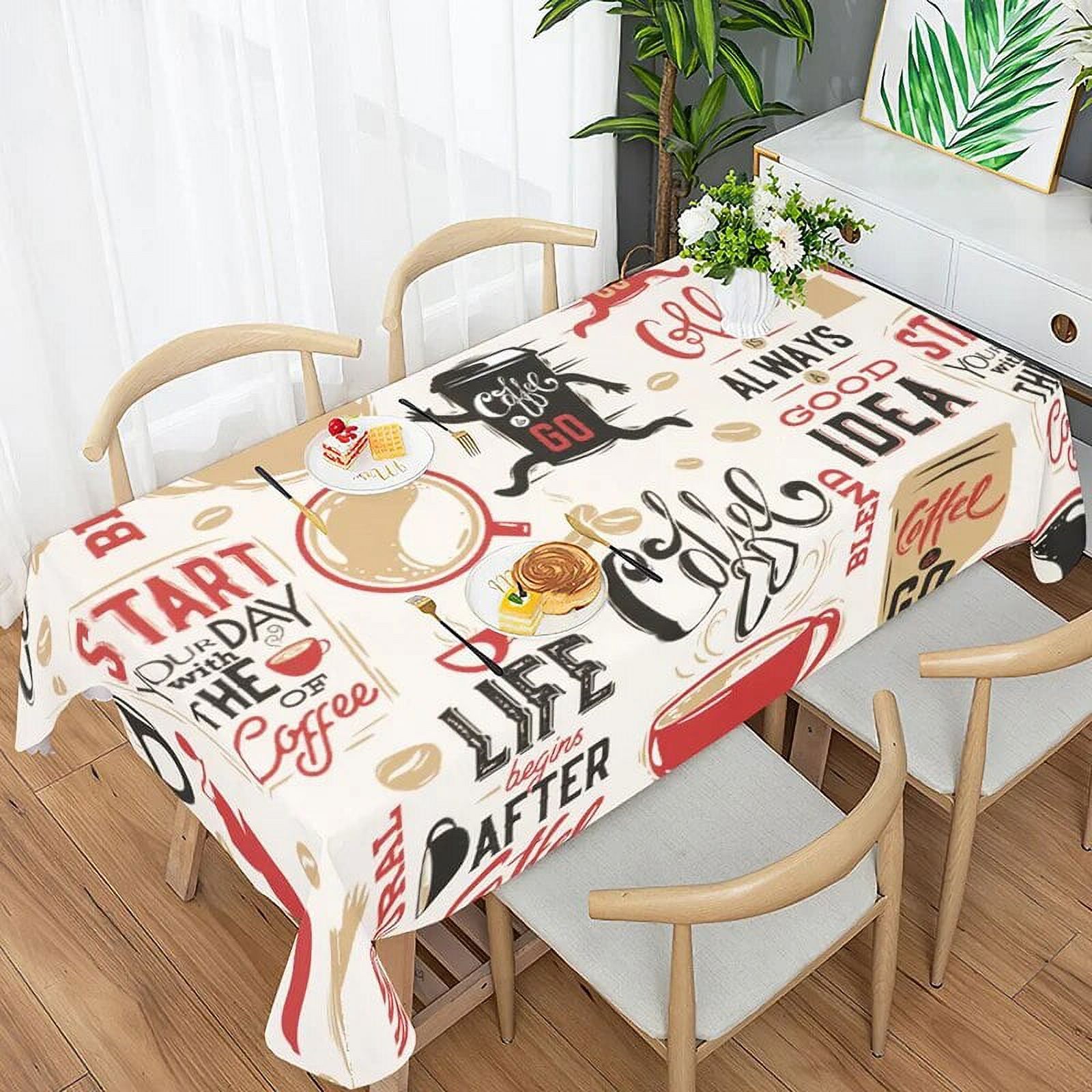 Coffee Pattern Fashion Tablecloth Waterproof Dining Table Wedding Party