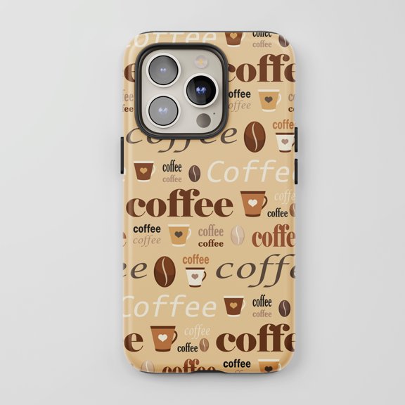 Coffee Pattern For All iPhone Series Protective Phone Case Cafe Theme Beige Finish