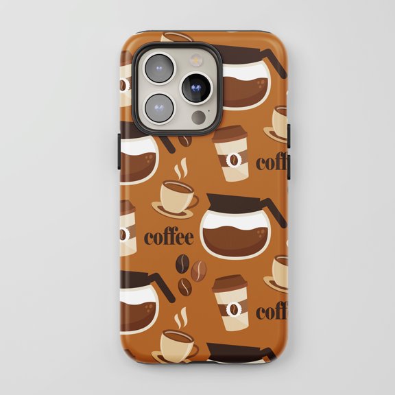 Coffee Pattern For All iPhone Series Protective Phone Case Coffee Theme Brown Tan