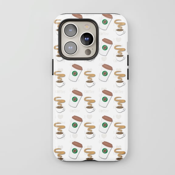 Coffee Pattern For All iPhone Series Tough Phone Case Cute Cartoon White