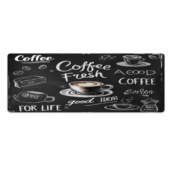 Coffee Pattern Kitchen Rugs Pvc Mats Set of 2 Pieces Non Slip Soft Cushioned Standing Mat And Runner Wipeable Floor Mat
