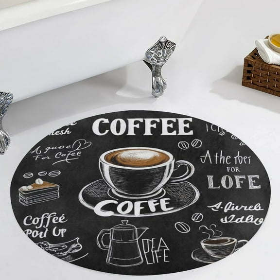Coffee Pattern Round Area Rugs for Bedroom Living Room, 3FT Soft Comfy Indoor Circle Carpets, Carpet Home Decor Floor Mat