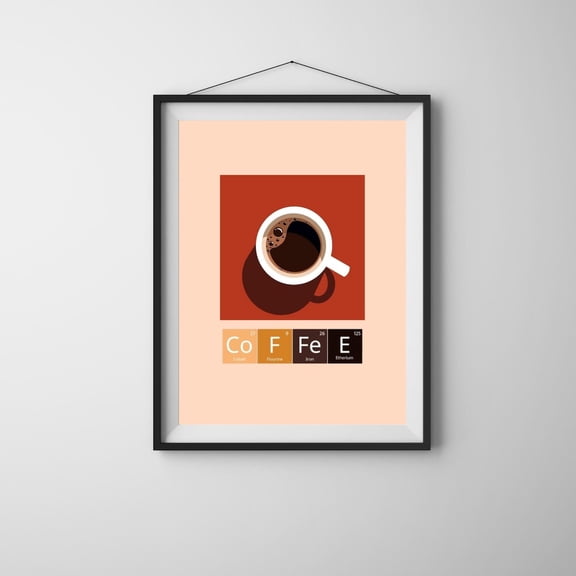 Coffee Periodic Table Wall Art Print, Unframed Paper Poster 8x10in