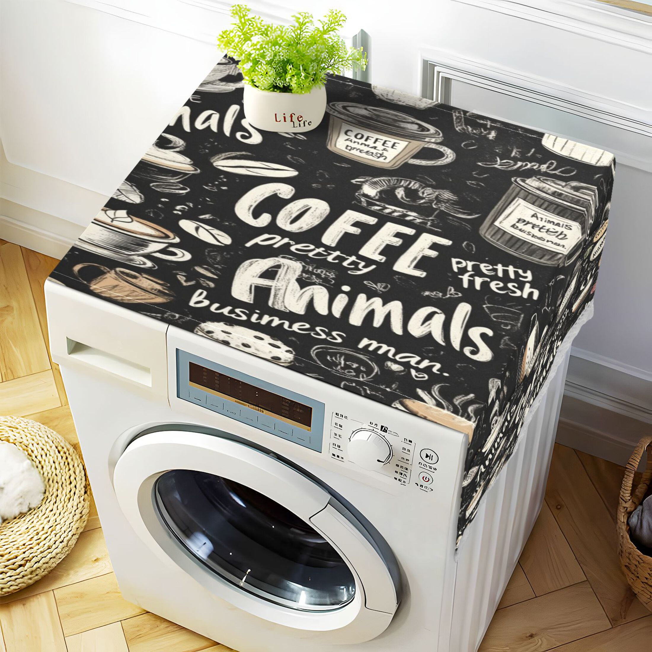 Coffee PictureWasher and Dryer Covers Dust-Proof and Oil Resistant Fridge Cover with 4 Storage Pockets Washing Machine Top Cover for Laundry Kitchen Home 51.2 x 22 In