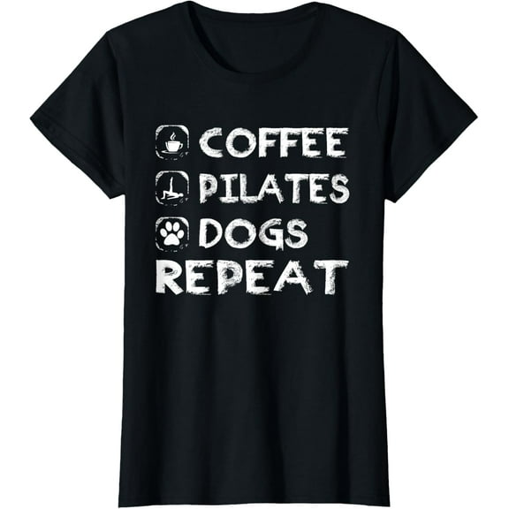 Coffee Pilates Dogs Repeat, Pilates T Shirt Best Gift Idea T-ShirtMen and women, Black T-shirt, size: Extra large