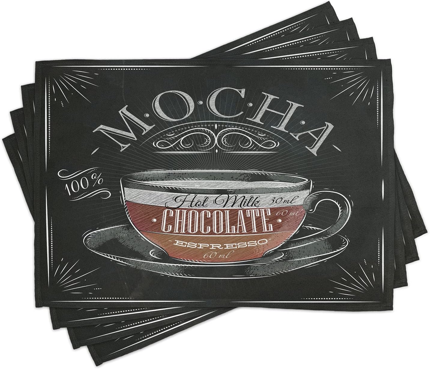Coffee Place Mats Set Of 4, Mocha Cup Hot Chocolate Espresso Old Fashioned Italian Chalkboard
