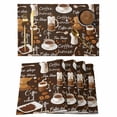thumbnail image 1 of Coffee Placemats Set of 6, Brown Retro Coffee Theme Beans Latte Tea Cup Placemats for Dining Table, Place Mats for Kitchen Tabletop, Waterproof Wipeable Dining Table Mats Set, 1 of 9