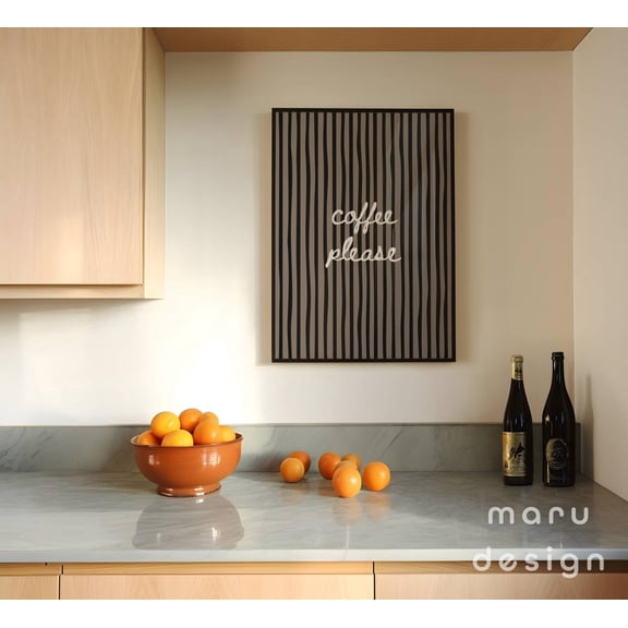 Coffee Please Striped Kitchen Print Modern Minimalist Decor