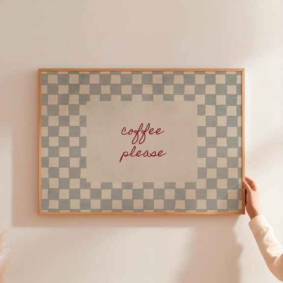 Coffee Please Wall Art Print Checkered Kitchen Decor
