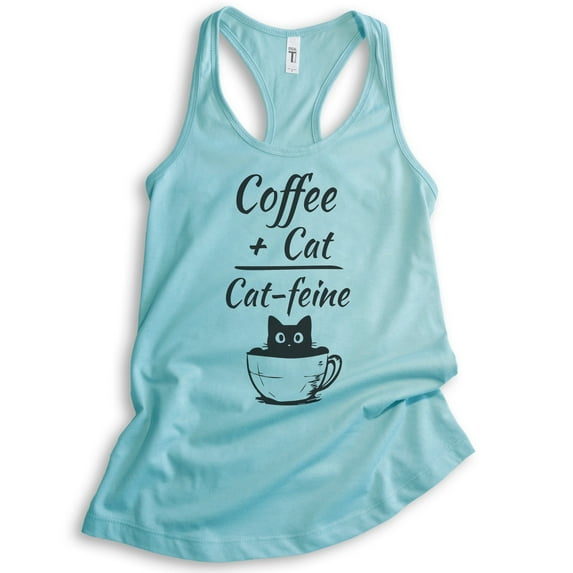 Coffee Plus Cat Equals Cat-feine Tank Top, Ladies Racerback Tank Top, Cat Tank, Funny Coffee Caffeine Tank, Cancun, Large