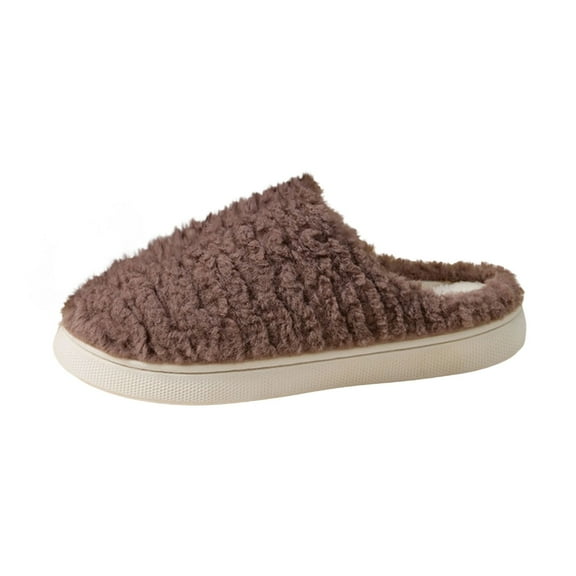 Coffee Plush-Lined Slide Slippers With Sturdy Sole For Women, Ideal For Home Comfort And Casual Outings, Machine Washable And Durable