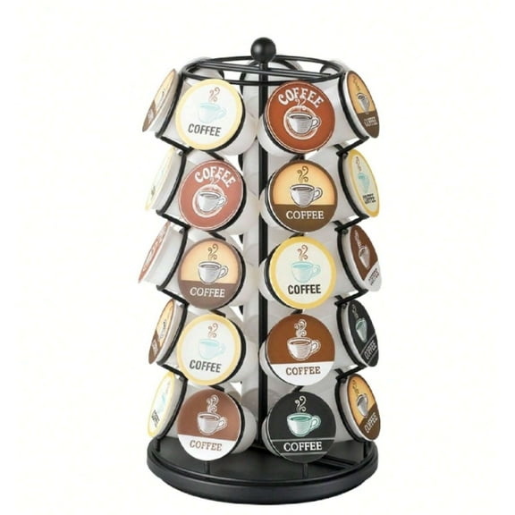 Coffee Pod Carousel | 35 K Cup Holder, Spins 360-Degrees, Lazy Susan Platform, Modern Black Design, Home Or Office Kitchen Counter Organizer