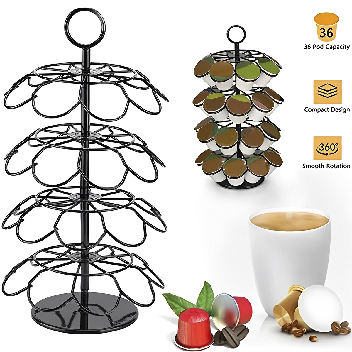 Coffee Pod Carousel Holder,36 Cup Coffee Pods Storage Organizer 360