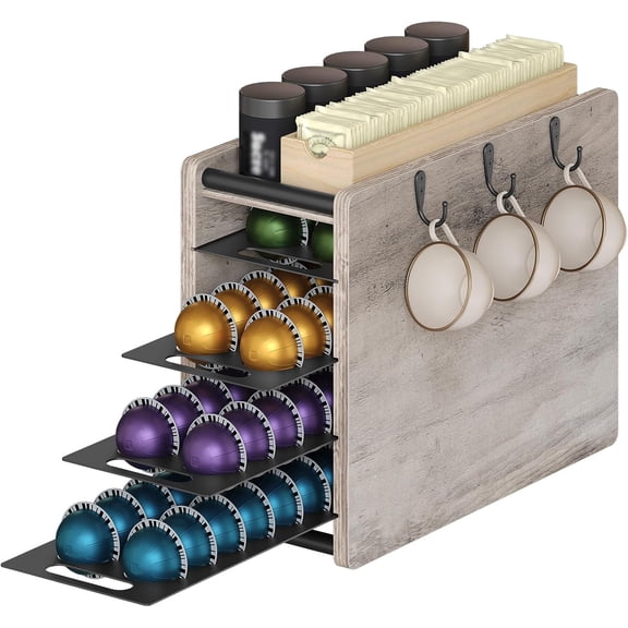 Coffee Pod Drawer Holder, 72 Pods Large Capacity, Compatible with Nespresso Vertuo Pods, Coffee Pod Organizer for Countertop, Space Saving, Greige