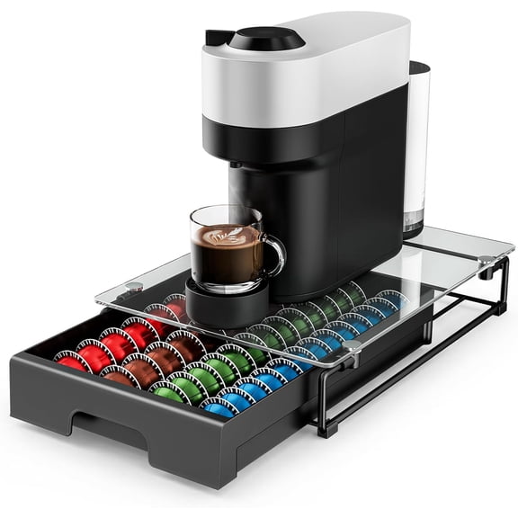 Coffee Pod Drawer Organizer for Nespresso Machines,High-Capacity Storage for Vertuo Capsules,Smooth Pull-Out Design, Fits Under Coffee Makers (12W x 16.5D x 3.5H)
