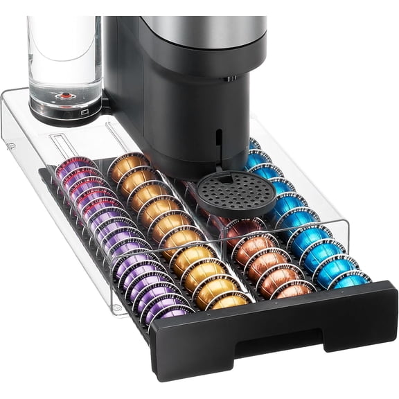 Coffee Pod Drawer Organizer for Nespresso Vertuo Pods | Clear Acrylic Design, Visible Pod Inventory, Durable & Anti-Slip Drawer, Holds 40 Large or 60 Small Capsules