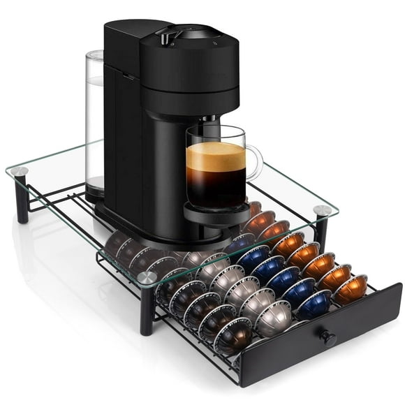 Coffee Pod Drawer,Tempered Glass,Nespresso Vertuo Pods Holder Compatible with 80/40ml,Drawer Tray for 40 Vertuoline Capsules Storage,Designed for Nespresso Accessories,Pods Organizer