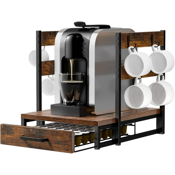 Coffee Pod Drawer for Original Line, 63 Pods Coffee Organizer with Cup Holder, Durable Coffee Maker Stand with Storage Drawer.