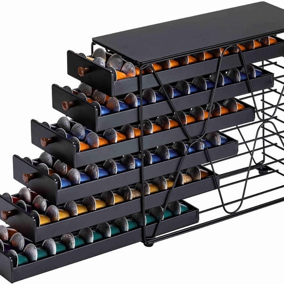 Coffee Pod Holder, 6 Tiers Coffee Pod Drawer for   Original Capsule Storage, 180 Capacity Pods Holder for Counter Organizer, Matte Black