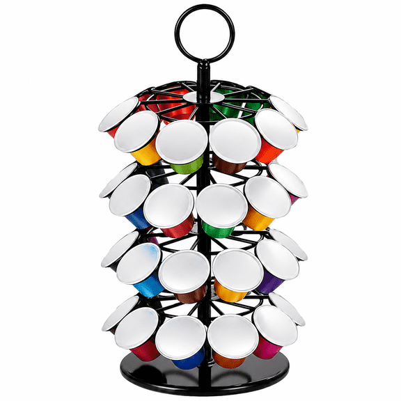 Coffee Pod Holder Carousel, Rotating Base 360, 40 Pod Capacity, 11 in Height, Iron Build, Detachable 4 Tiers, Non-Slip Base, Tool-Free Assembly, Coffee Bar Accessory