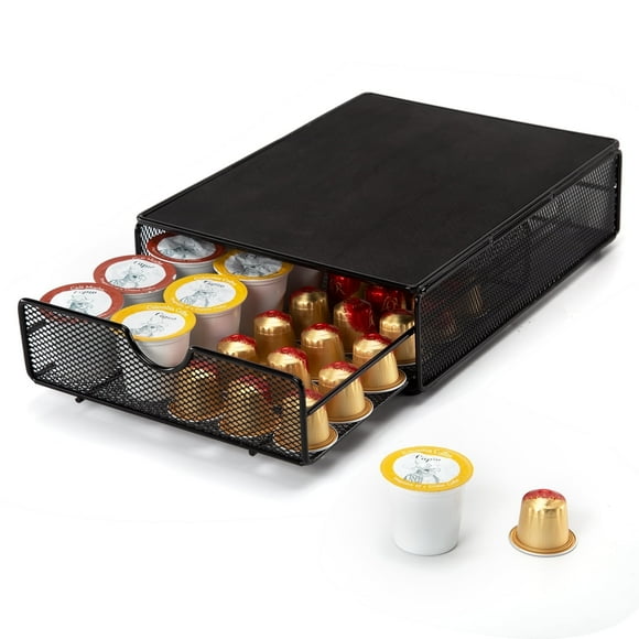 SYSYLY Coffee Pod Holder Compatible With k cup,Coffee Capsule Oragnizer,Coffee Pod Storage Drawer for 20 K Pods or 35 Nespreso Originalline Pods, Great for Small Space Counters.