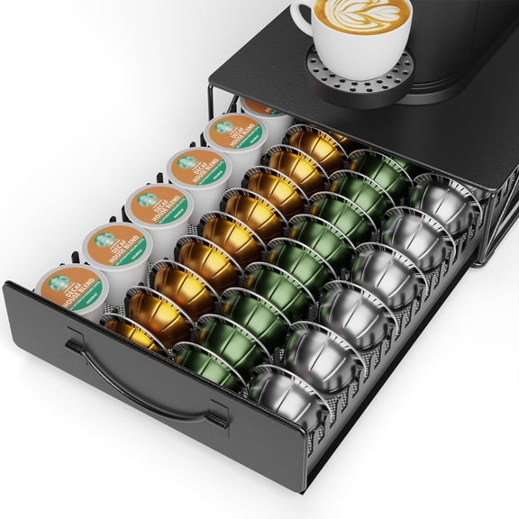 Coffee Pod Holder Drawer Compatible with Nespresso - 48 Small or 24 Large VertuoLine Pods - Coffee Capsule Storage Organizer for Vertuo - Coffee Capsule Holder for Home Kitchen