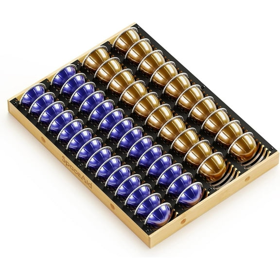 Coffee Pod Holder Drawer Organizer for Nespresso Vertuo Capsule, Bamboo Holder Tray Storage for Nespresso Vertuo, Compatible with 40 Big or 52 Small Vertuoline Pods (Drawer Insert)