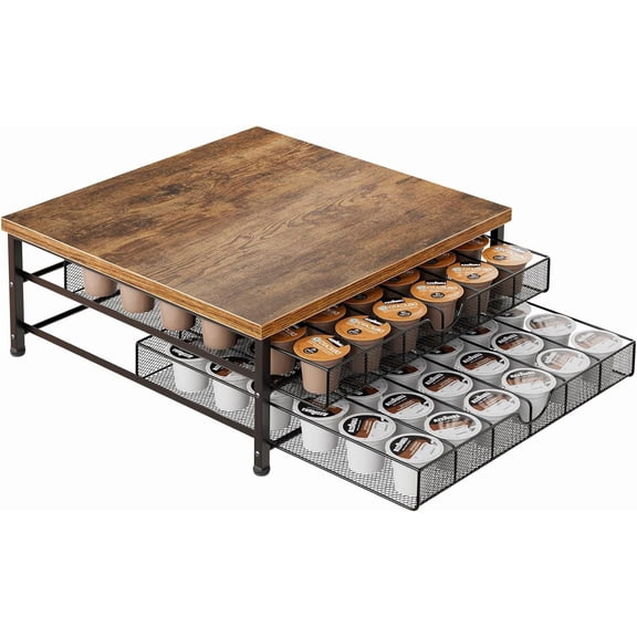 Coffee Pod Holder for K Cup Drawer, 72 Capacity Organizer Storage 2 Tier Pods Drawer Sliding Baskets Station Counter, Black