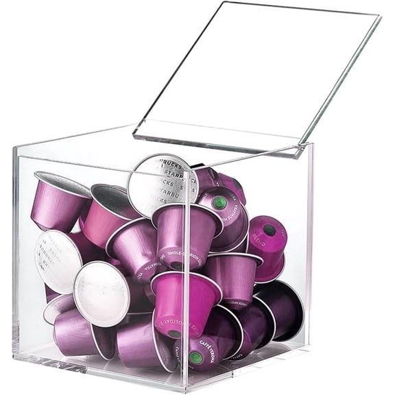 Coffee Pod Holder with Lid, 5 x 5 inch Acrylic Storage Box for Nespresso VertuoLine Capsule K Cup Kcup Holder Coffee Pod Tea Bag Candy Storage Organizer Container