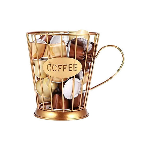 Coffee Pod Holder,Mug Shape Coffee Capsule Storage Basket Organizer for for Coffee Station Bar Decor Restaurant Tea Room Kitchen Countertop,Coffee Capsule Pods Holder Gold 14.5x12x9.5cm