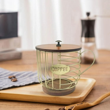Coffee Pod Holder Organizer Coffee Bar Accessories with Lid Modern Coffee Pod Basket Decor for Home Kitchen Countertop Pod (Gold)