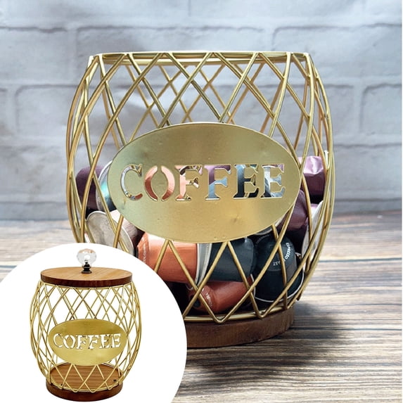 Coffee Pod Holder Organizer with Wooden Lid for Countertop Storage Container Kitchen Home Hotel