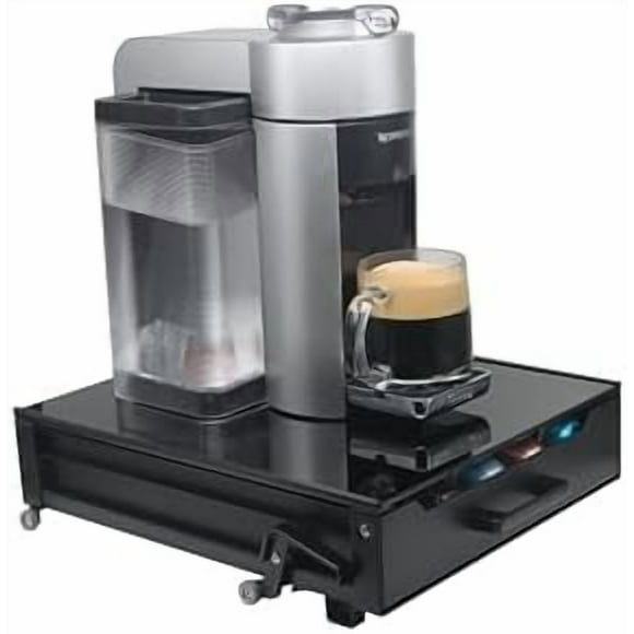 Coffee Pod Holder Rolling Drawer Organizer with Deluxe Piano Black Tempered Glass Top, Compatible for All Nespresso Vertuo Pods, Holds up to 75 Small or 50 Big Vertuo Pods
