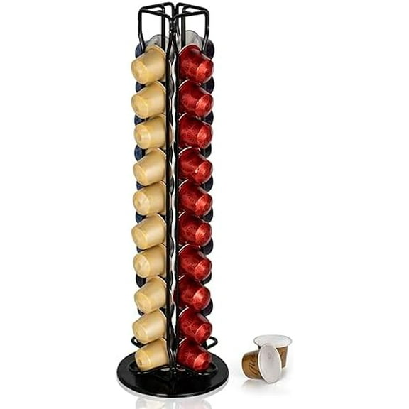 Coffee Pod Holder Stand Compatible with Nespresso OriginalLine, Rotatable Coffee Capsules Carousel for 40 Pods, Space-Saving Countertop Storage Rack OrganizerBlack$$Home Decor, Kitchen, & Other