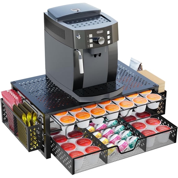 Simple Trending Coffee Pod Holder for K Cups, with 2 Tier Slidng Storage Drawer and Coffee Accessories Holder, 63 Large or 80 Small Capsule Organizer
