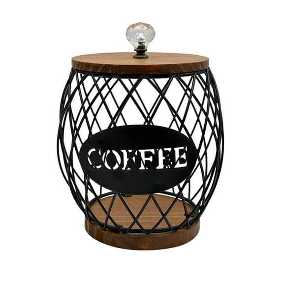 Coffee Pod Holder with Wooden Lid for Home Countertop, Organizer for Coffee Capsules, Sturdy